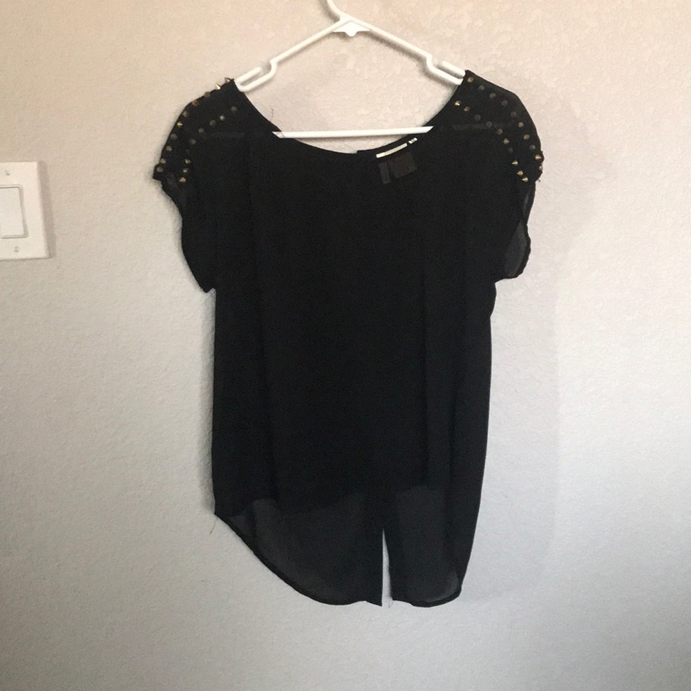 Black sheer top with gold spikes